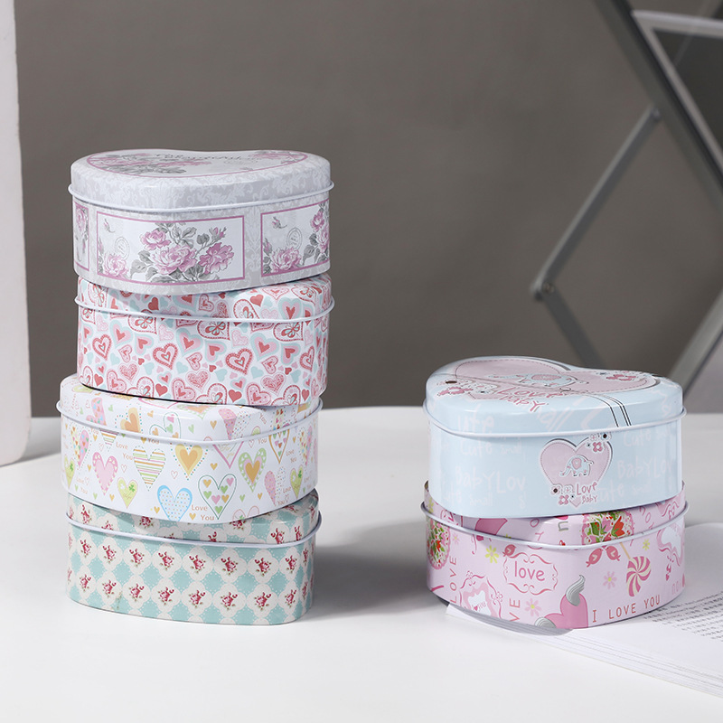 跨境创意浪漫心形马口铁糖果收纳罐女生桌面发饰皮筋储物盒子批发