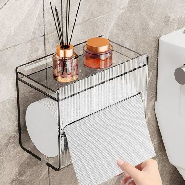 New wall-mounted toilet tissue box, no-drill required, transparent household toilet paper storage box