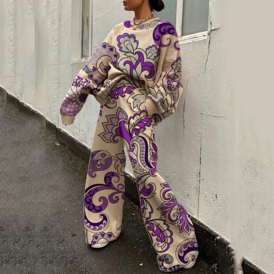 Conjunto de Sudadera Informal con Cuello Redondo y Estampado Holgado para Mujer, Estilo Europeo y Americano, Novedad de Comercio Exterior Transfronterizo para Otoño 2025
