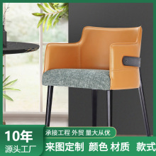意式轻奢家用实木餐椅北欧靠背户外餐桌椅子小户型马鞍皮餐椅批发