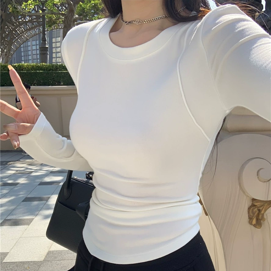 Весенняя и зимняя плотная шерсть мягкая клейкая нижняя рубашка с нишевым сшитым верхом с длинными рукавами тонкая футболка