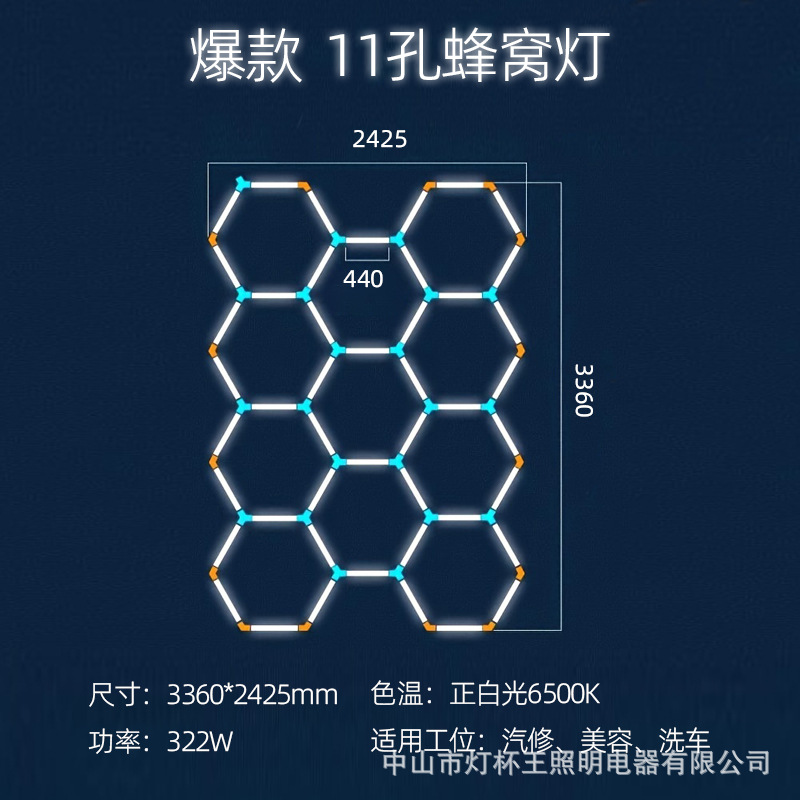 Garaje hexagonal transfronterizo automóvil de belleza estación de trabajo lámpara de oficina sala de exposiciones película de polvo impermeable lavado de automóviles lámpara de panal