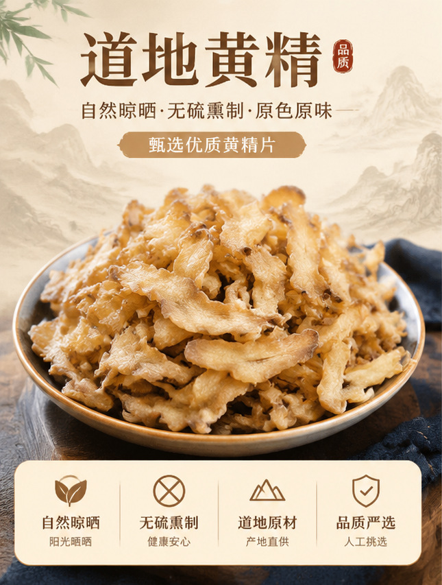 Dried Polygonatum Rhizome Huang Jing 1000g Bulk Loose Herb for Wine Infusion and Decoction overview