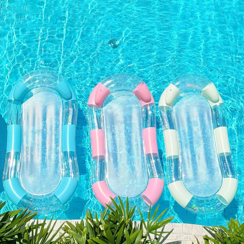 Transparent White Moonlight Inflatable Water Ice Lounge Chair for Adults with Mesh Backrest, Foldable Leisure Float Bed for Swimming Pool Transparent White Moonlight Inflatable Water Ice Lounge Chair for Adults with Mesh Backrest, Foldable Leisure Float Bed for Swimming Pool
