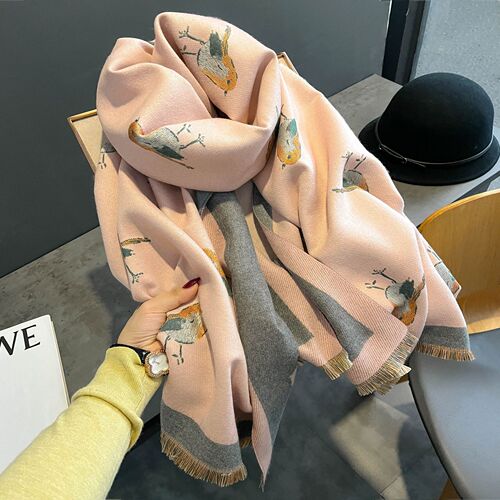 Scarf Women's Winter Green Bird Air-conditioned Room Shawl Extra Thick Warmth Long Style High-end Imitation Cashmere Scarf