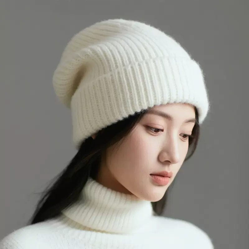 针织包头帽子护耳大头围秋冬季显脸小毛线帽保暖柔软毛线套头冷帽