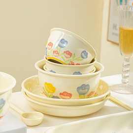 陶瓷碗盘套装盘子菜盘家用2025新款耐高温釉下彩吃饭碗高级感餐具