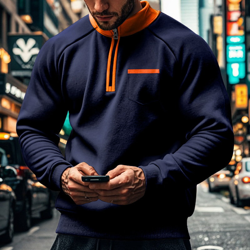 Men's Half Zip Sweatshirt With Stand Collar For Autumn And Winter_voghion.com