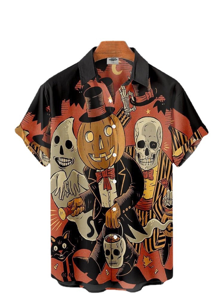 Serie Camisas estampadas Fabricantes de Halloween para hombres Hawaii Halloween Source Station Camisas digitales para hombres transfronterizos 3D