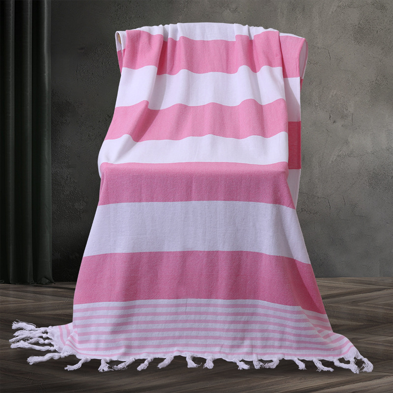 Toalla de playa turca algodón europeo y americano a rayas teñidas de hilo borla Toalla de baño de comercio exterior transfronterizo de algodón puro personalización de la toalla de playa