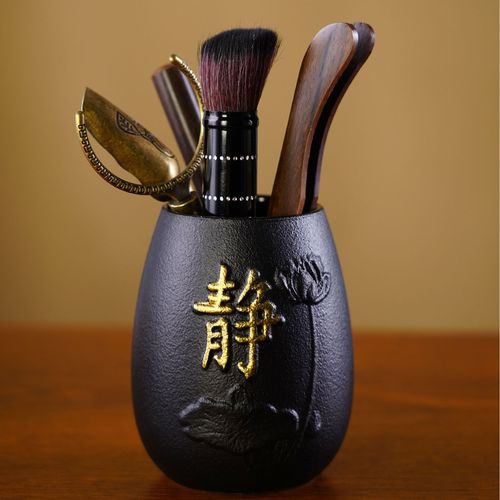 Black pottery tea ceremony six gentlemen set Kung Fu tea set household Chinese Zen accessories tea making tools accessories portable