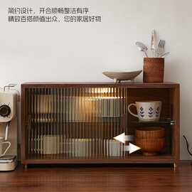 实木桌面收纳盒储物柜防尘水杯收纳柜胡桃木多层咖啡杯茶具杯子