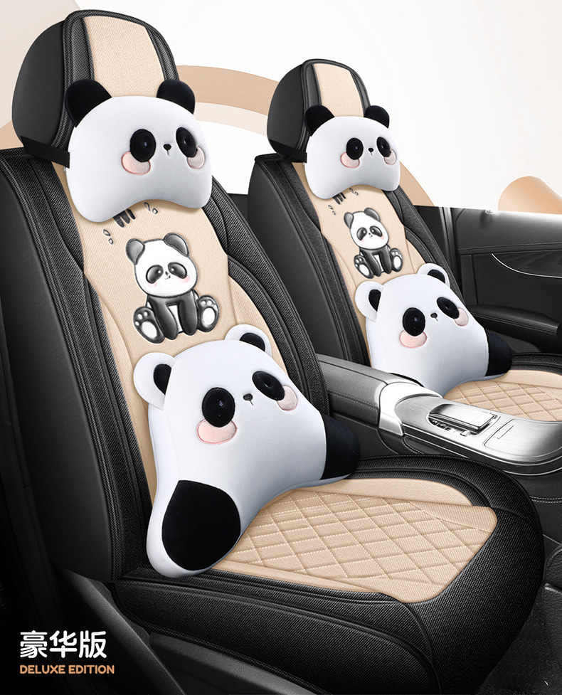 Universal Panda Hemp Full Surround Breathable Wear-Resistant Five-Seat Car Seat Cover