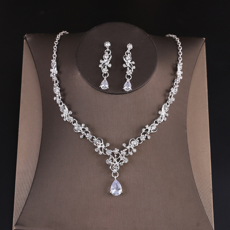 Bridal Zircon Necklace And Earrings Set For Wedding Accessories_voghion.com