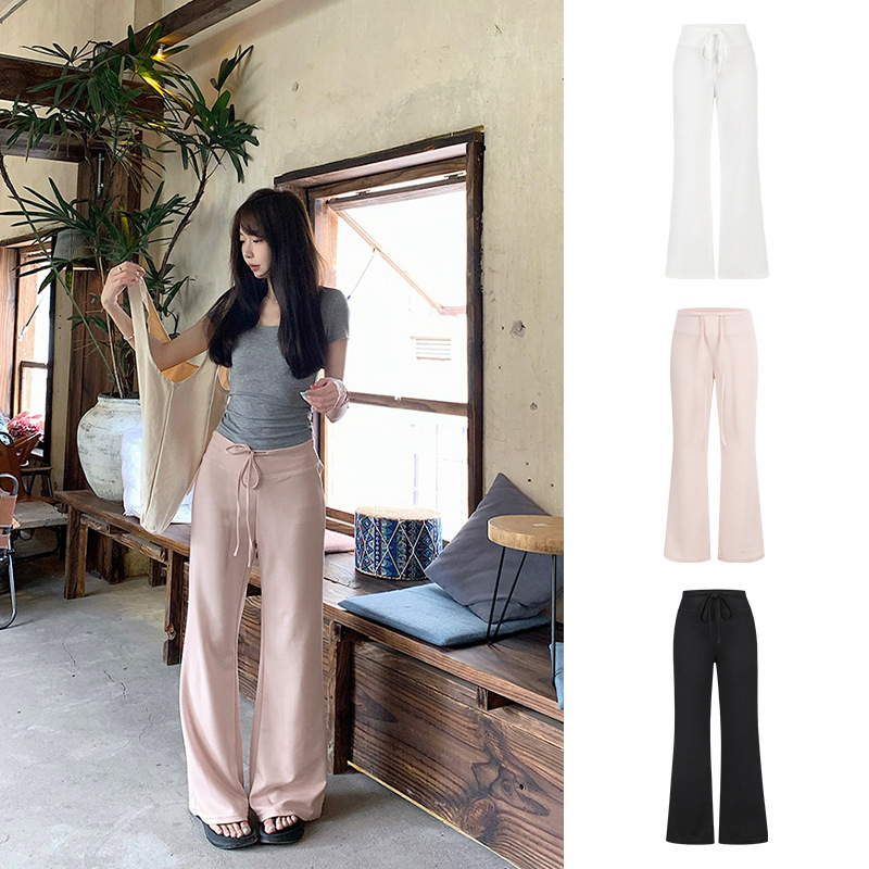 Magic West Queen Pink Slimming Straight-Leg Sports Pants for Women, Summer Elastic Waist, Draped Thin Wide-Leg Trousers