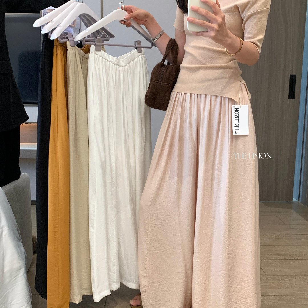 Quần culottes nữ ống rộng cạp cao dáng lười mùa hè 2026 — Thẻ nông, màu đen, màu hồng, màu cam