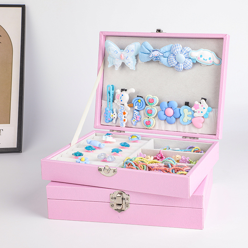 2025 nuevo conjunto de sombreros para niños de gran capacidad, caja de regalo, anillo de accesorios para el cabello de dibujos animados para niñas, caja de almacenamiento de regalo de cumpleaños