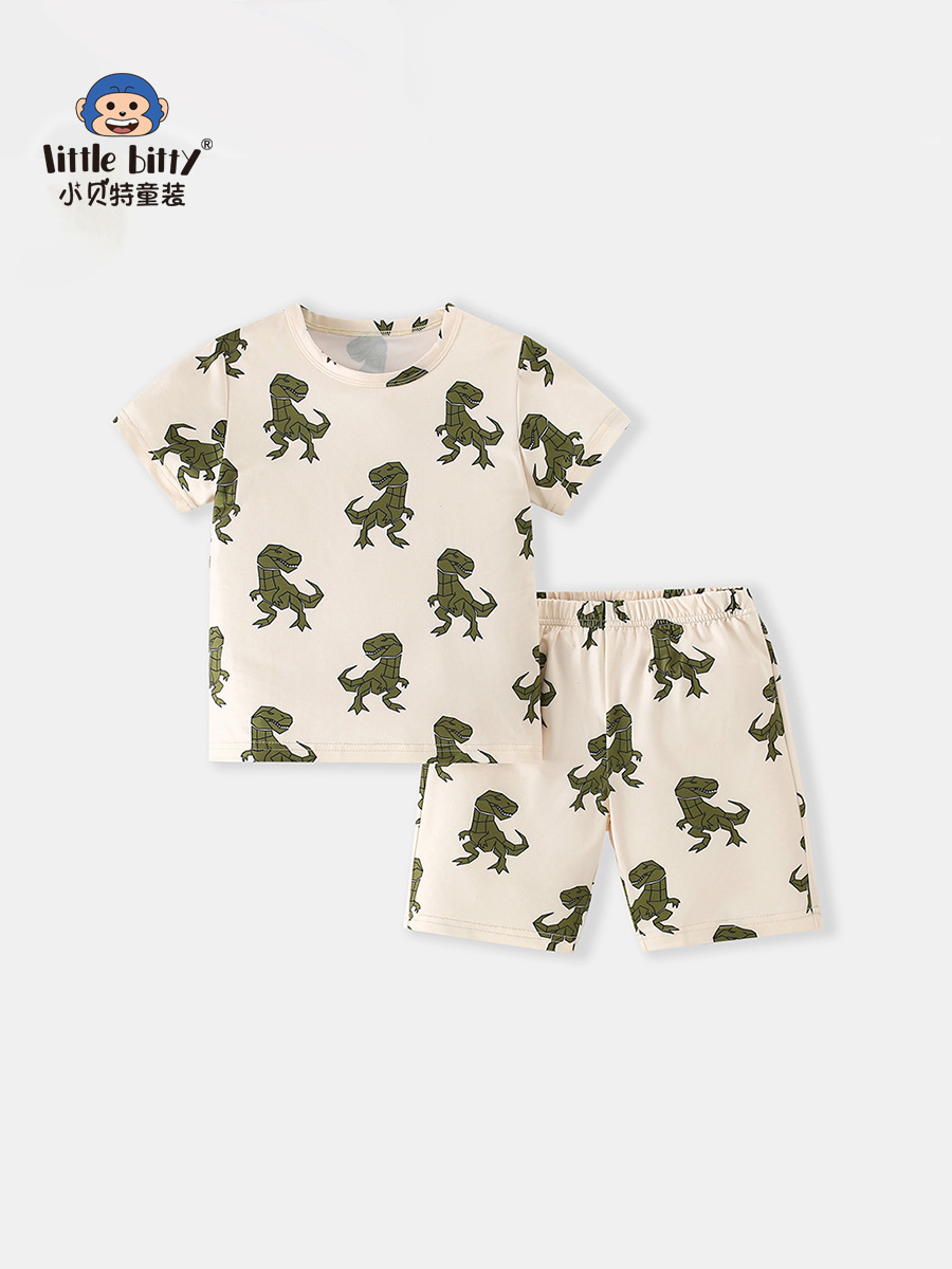 2025 Summer New Children's Dinosaur Short-sleeved Shorts suit Boys' Trendy Fashion Two-piece Clothing