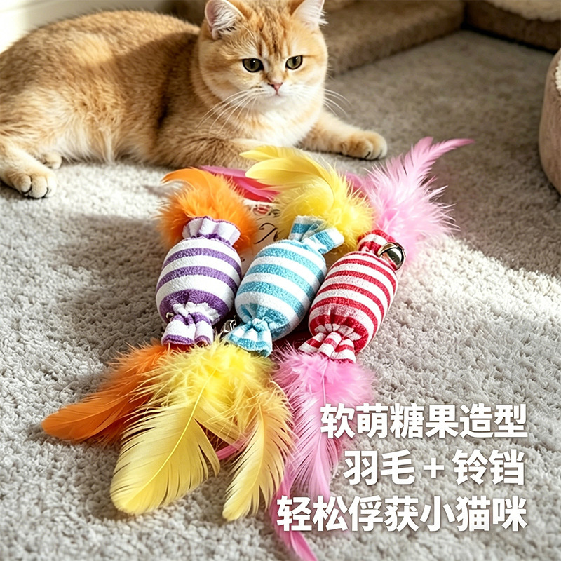 Colorful Feather Simulation Candy Pet Toy Interactive Self-Entertainment Chew Stick Pet Supplies Bite-Resistant Cat Toy