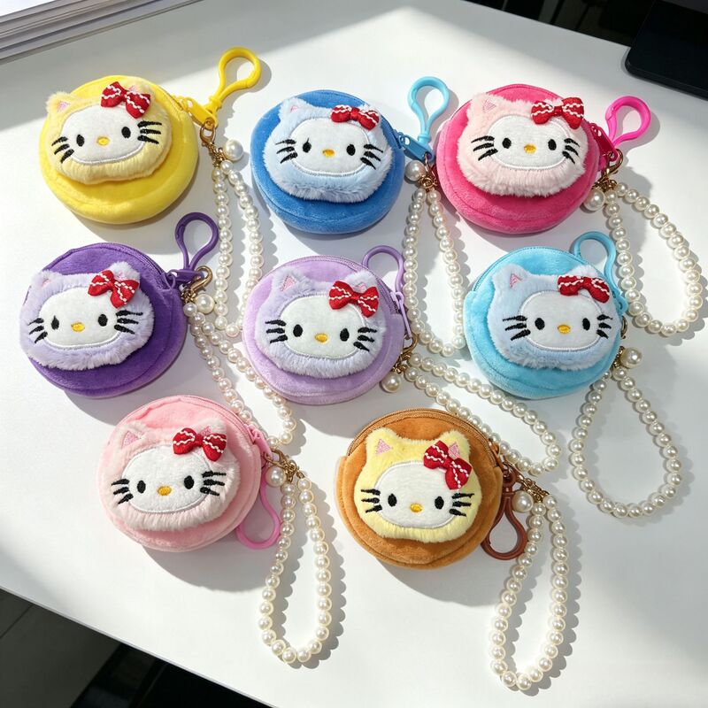 Cute Cat Round Earphone Case Mini Coin Purse School Bag Pendant White Bead Bracelet Zipper Style Small Gift Cute Cat Round Earphone Case Mini Coin Purse School Bag Pendant White Bead Bracelet Zipper Style Small Gift