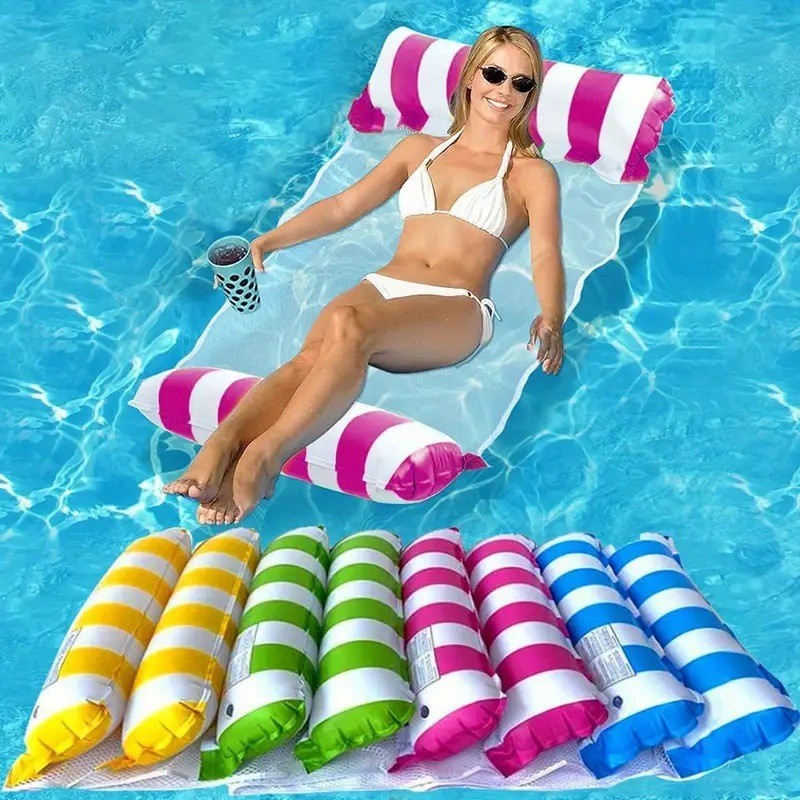 New cross-border inflatable floating raft, outdoor foldable backrest with netting, water inflatable product, recliner, floating bed