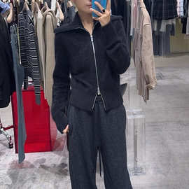 2025冬季新款女装百搭珍珠绒光高领毛衣外套针织衫开衫MBE4CAR027