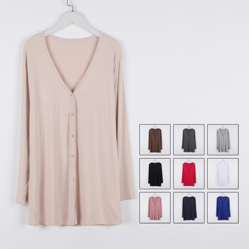 Lanjing modal draping no Pilling V-neck long cardigan loose large version long spring and summer thin coat cardigan Lanjing modal draping no Pilling V-neck long cardigan loose large version long spring and summer thin coat cardigan