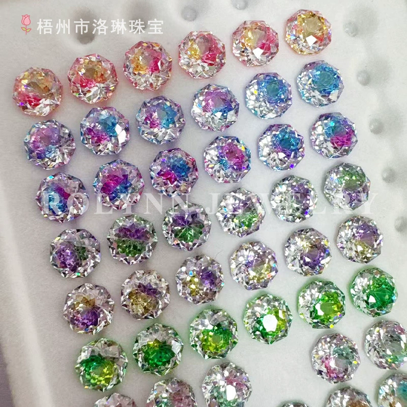 Прямые поставки из Учжоу - 6 мм мечтательные восьмиугольные серьги с градиентом в форме конфетного сердца, 5A высокоуглеродистые циркониевые серьги с камнями