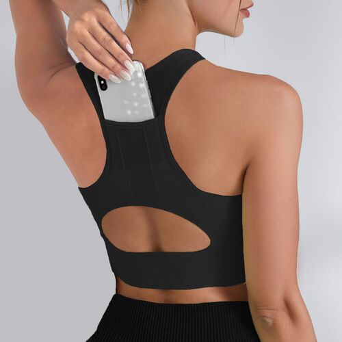 European and American Autumn and Winter Yoga Wear Vest Women's Pocket Shockproof Bra Running Fitness Quick-Drying Yoga Top Sports Bra