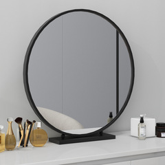 圓形桌面梳妝鏡臥室學生宿舍鐵藝大鏡子梳妝檯新品簡約台式化妝鏡