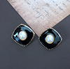 Black white earrings, silver needle, ear clips from pearl, silver 925 sample
