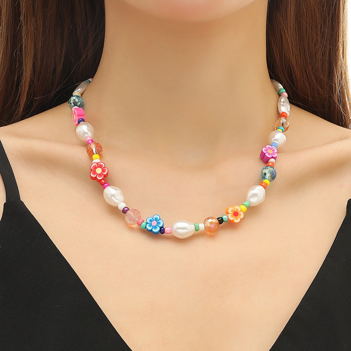 Pearl And Mixed Bead Necklace For Women Niche Coral Design_voghion.com