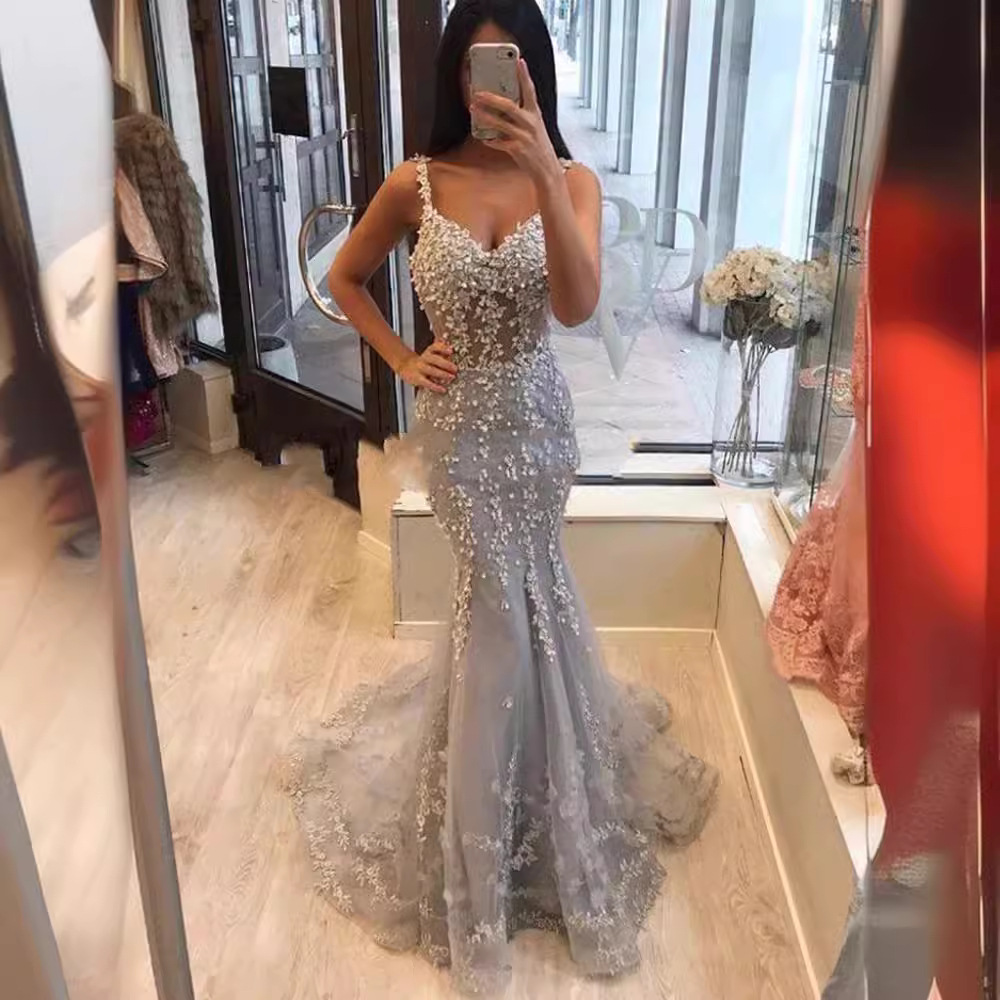 Comercio exterior de Europa y América Amazon AliExpress deseo estación independiente nuevo gris Cameo Brown fishtail adelgazamiento vestido noche