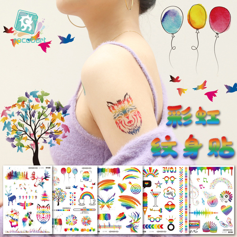Pride Day Waterproof Disposable Tattoo Sticker Rainbow Sports Arm Face Sticker Camouflage Tattoo Sticker Elegant Tattoo Sticker
