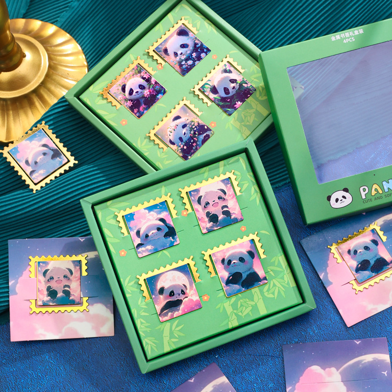 國風金屬製品熊貓書夾彩色可愛卡通黃銅書籤博物館文創書籤定製