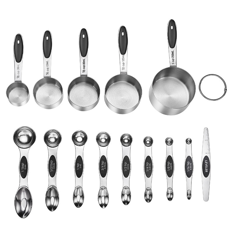 Taza medidora vendedora caliente transfronteriza 7 piezas traje cuchara medidora de acero inoxidable con escala cuchara de pesaje taza de condimento cuchara de harina cuchara de sal