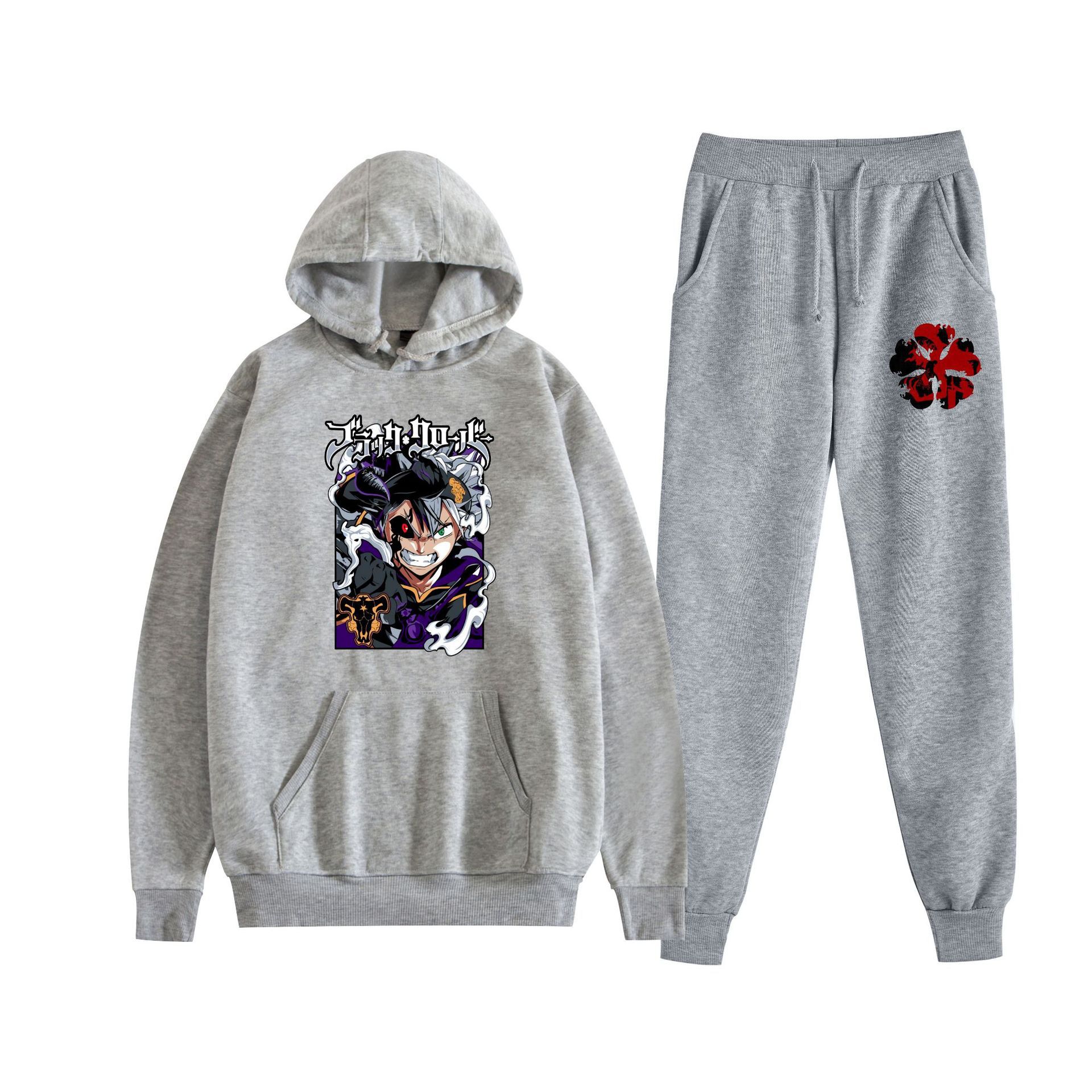 Europa y América otoño e invierno negro trébol de cuatro hojas periférico bidimensional hombres y mujeres deportes de ocio más suéter con capucha de terciopelo traje al por mayor