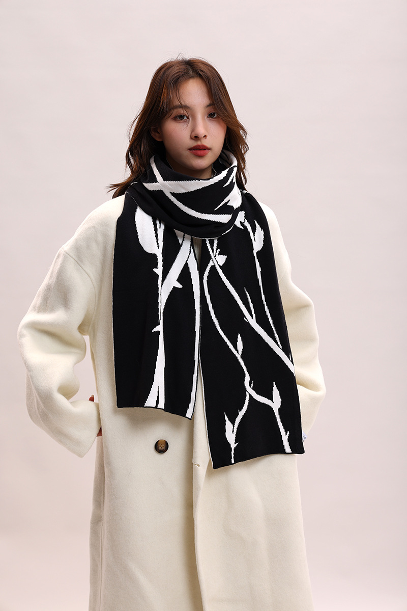 Sciarpa invernale in lana lavorata a maglia con filato di velluto di coniglio, atmosfera rosa spinata estesa, per coppie_voghion.com