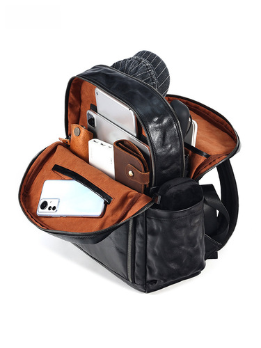 New leather double shoulder bag with 15-inch large capacity for computers, commuting, high-end genuine leather business backpack