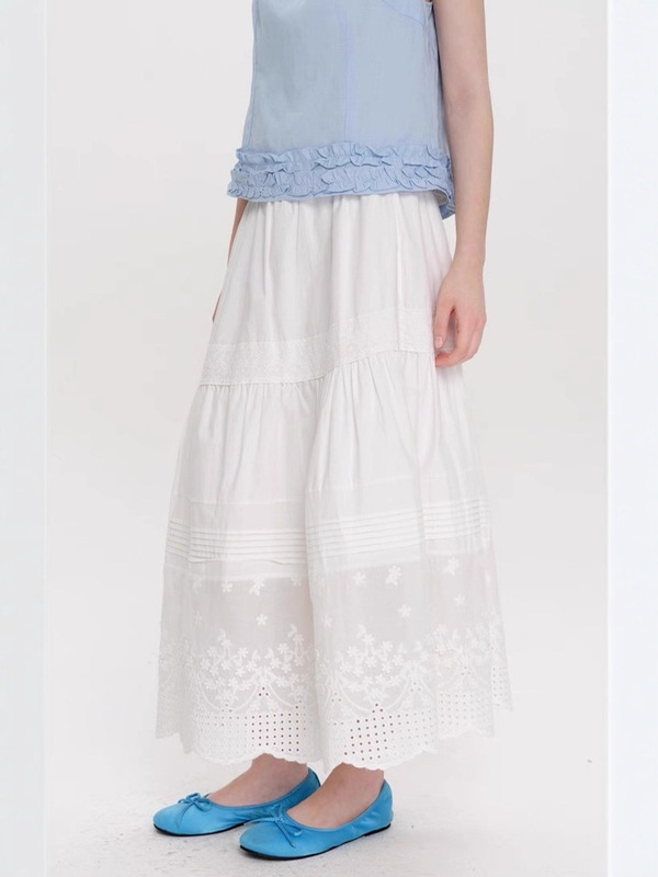 浪漫夏日重工层叠立体花边镂空绣花白色半身裙女夏薄款|undefined