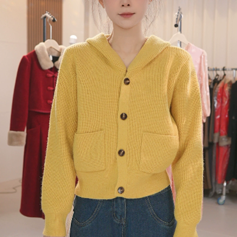 С капюшоном сплошной цвет трикотажный свитер женский осенний и зимний длинный рукав трикотажный короткий топ A806 цвет изображения другой спандекс Принцесса рукава