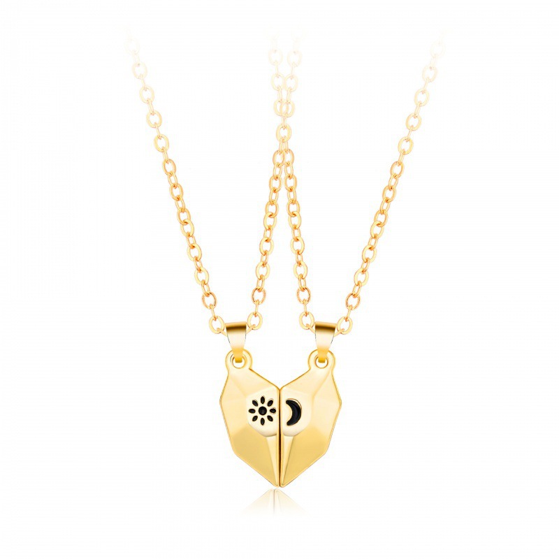 Nouveau pendentif cœur soleil lune amour pour femmes et hommes, style simple et tendance, orné de pierres magnétiques en forme de cœur. Collier de couple._voghion.com