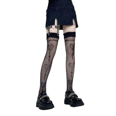 跨境新品Lolita過膝襪 可愛桃心棒棒糖系列過膝蕾絲花邊大腿襪