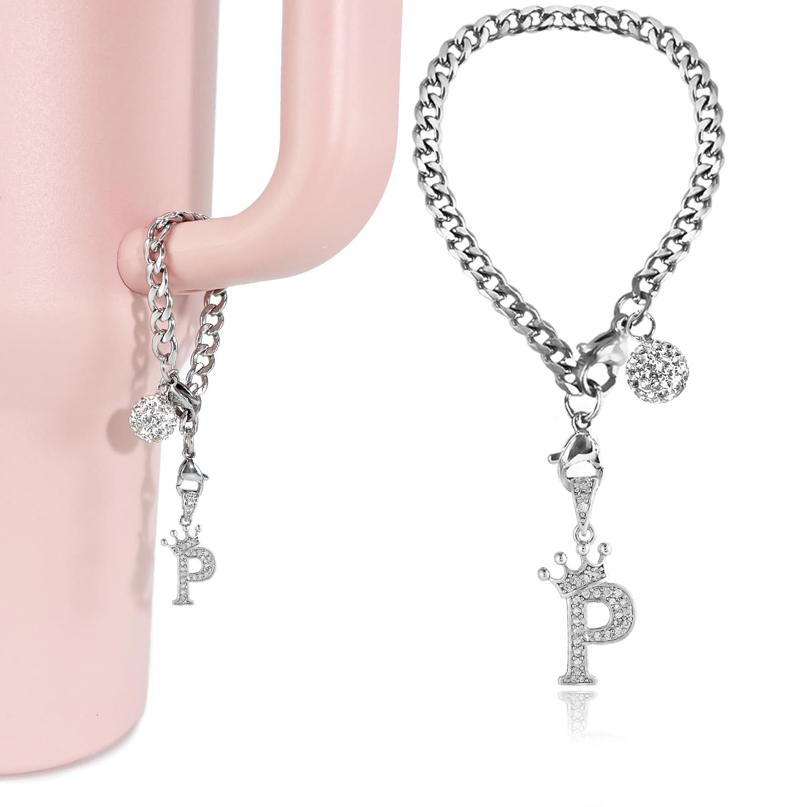 Europe and the United States cross-border diamond crown 26 English letters full diamond pendant pendant fashion crystal ball key chain cup chain