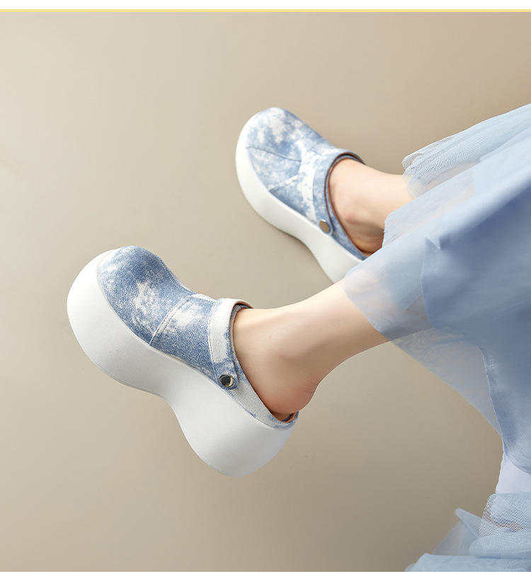 Dép cao gót platform đế dày 8 cm phong cách Trung Hoa, mũi kín, xỏ lười, hai kiểu mặc — màu xanh nhạt chi tiết 12