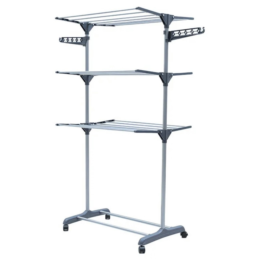 Rack de toallas con base plegable de doble columna rack de secado de ropa móvil interior y exterior rack de secado de ropa multifuncional de tres capas