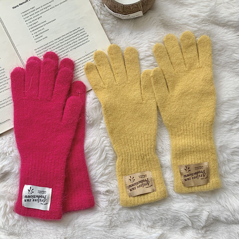 Guantes de invierno para mujeres lindos nuevos chic lana tejido arco pantalla táctil a prueba de frío dedos dedos de fuga guantes de bicicleta