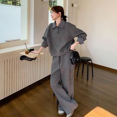 春秋季新款polo领卫衣卫裤套装休闲运动宽松薄款