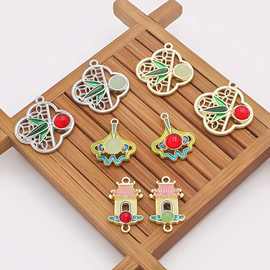 中式合金滴油镶嵌仿宝石银杏叶吊坠挂件DIY手链项链车载饰品配件