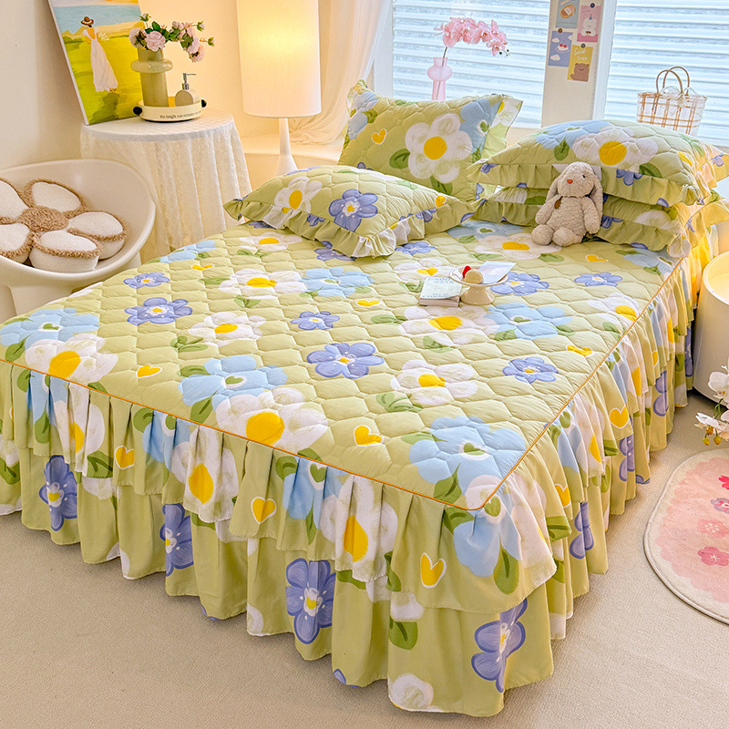 Korean version of Princess wind sanding cotton padded bed skirt single non-slip bedspread double mattress protective cover manufacturers wholesale